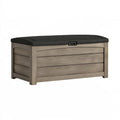 Garten-Aufbewahrungsbox 120 x 55 x 60 cm Kunststoff Taupe-Schwarz mit Deckel in Holzoptik