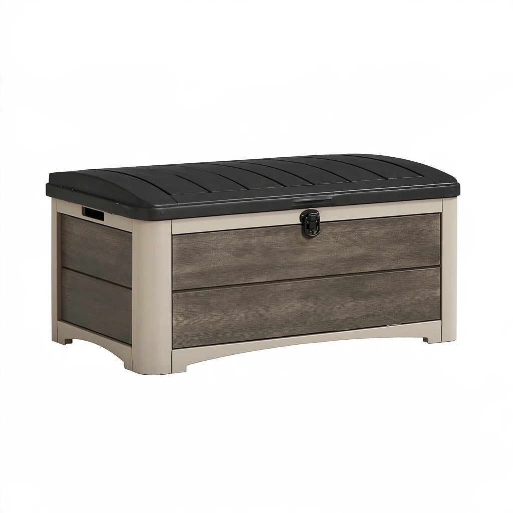 Aufbewahrungsbox 120 x 60 x 63 cm Kunststoff Taupe Schwarz für Garten mit Deckel
