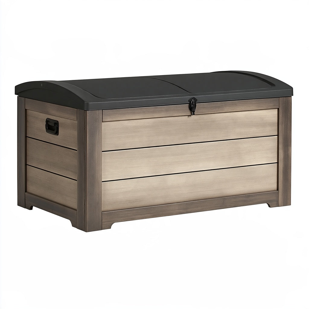 Aufbewahrungstruhe 120 x 55 x 60 cm Holzoptik Braun Schwarz mit abschließbarem Deckel