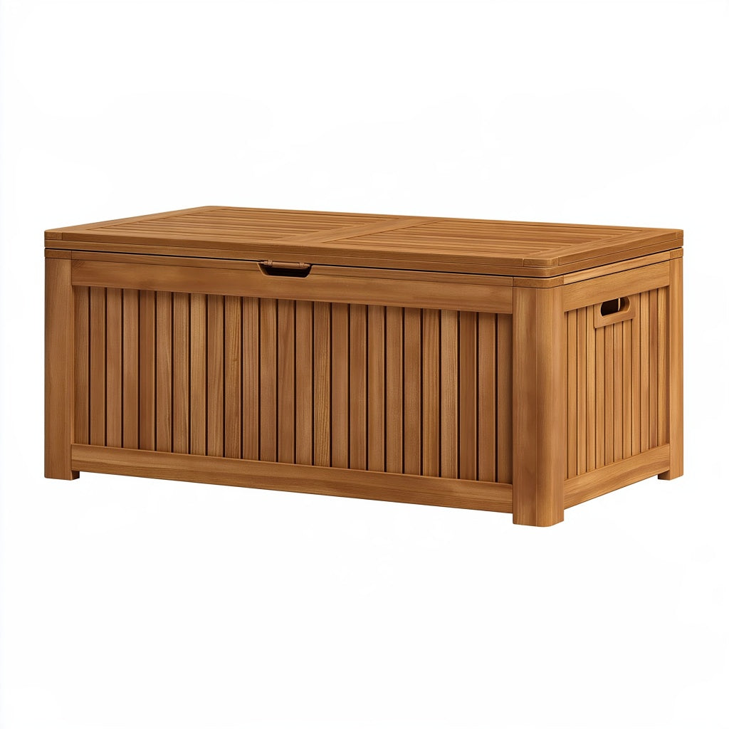 Aufbewahrungstruhe 120 x 45 x 55 cm Holz natur - gerilltes Design mit Klappdeckel