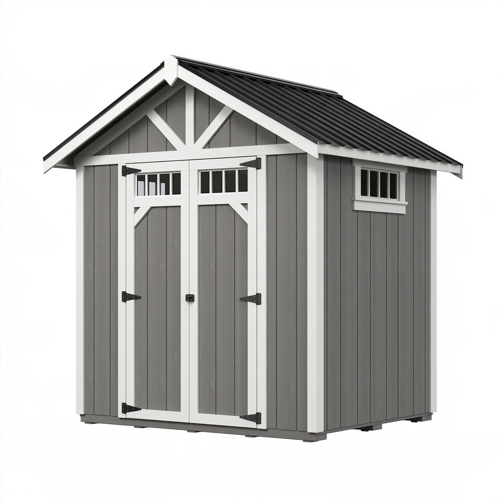 Gartengerätehaus 180 x 120 x 210 cm aus Holz Grau Weiß mit Doppeltür und Satteldach