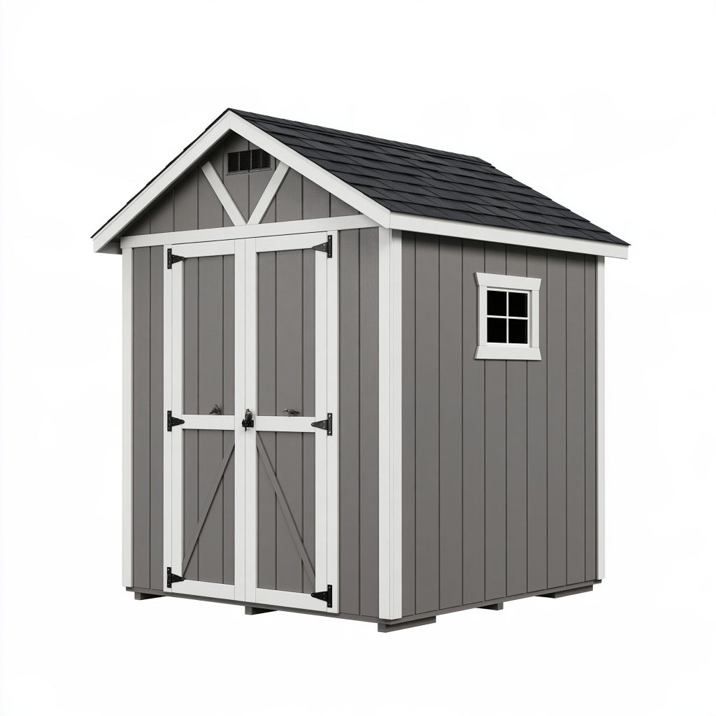 Gartenhaus 180 x 120 x 210 cm aus Holz Grau Weiß mit Doppeltür und Satteldach