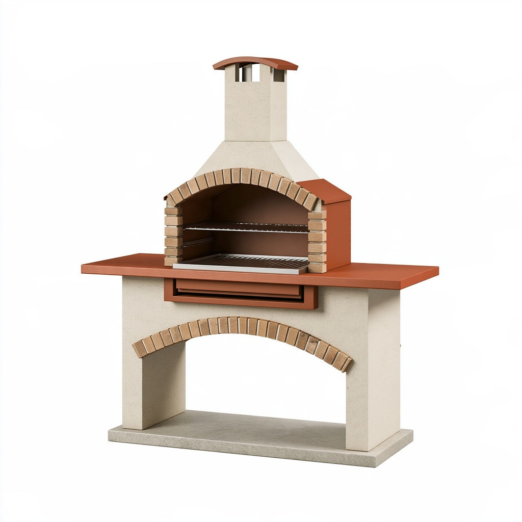 Gartengrill 140 x 70 x 210 cm Stein Metall Beige Terrakotta Holzkohlegrill im mediterranen Stil
