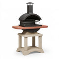 Grillkamin 120 x 70 x 210 cm aus Stahl Beton und Ziegeln in Schwarz Rot für den Außenbereich