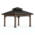 Gartenpavillon 400 x 400 x 320 cm Holz Dunkelbraun mit schwarzem Metalldach