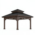 Pavillon 300 x 300 x 310 cm Metall braun mit Hardtop Dach im asiatischen Stil