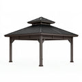 Pavillon 400 x 400 x 330 cm Metall Dunkelbraun mit Doppeldach für Garten