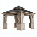 Gartenpavillon 400 x 400 x 350 cm Holz Beige mit Metalldach und Vorhängen