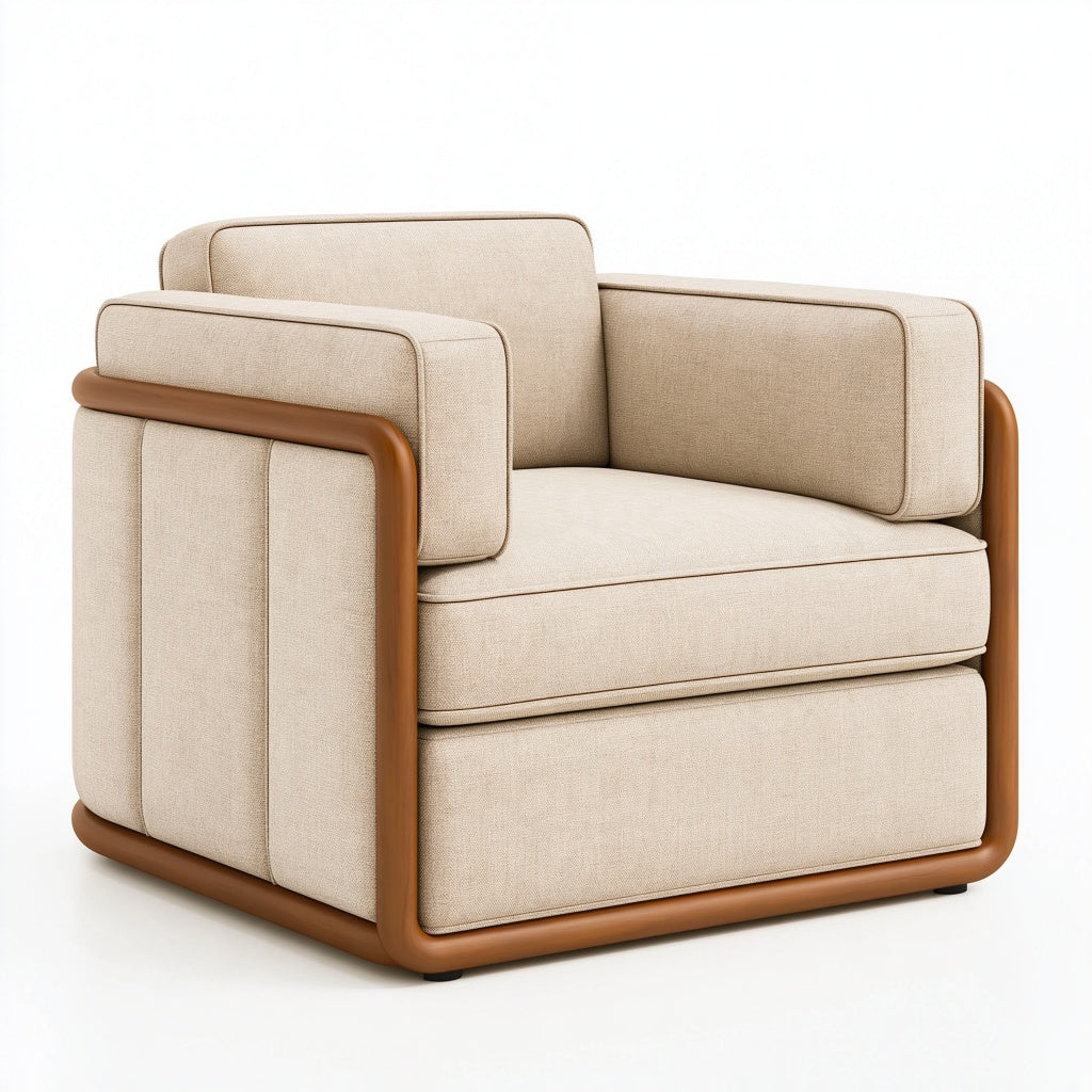 Sessel 95 x 90 x 82 cm Beige Braun Textilbezug Kunstlederrahmen Modern gepolstert