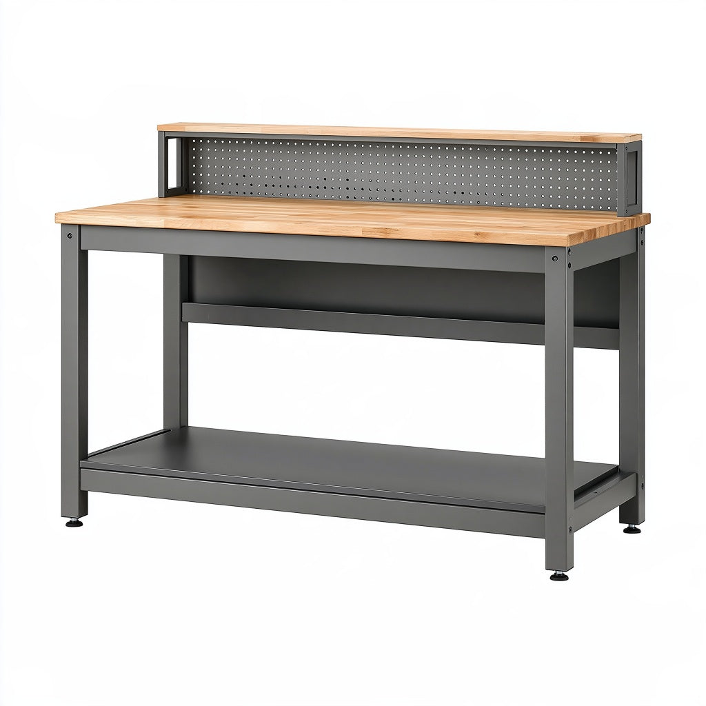 Werkbank 120 x 60 x 95 cm mit Holzarbeitsplatte und Stahlgestell in Natur/Anthrazit