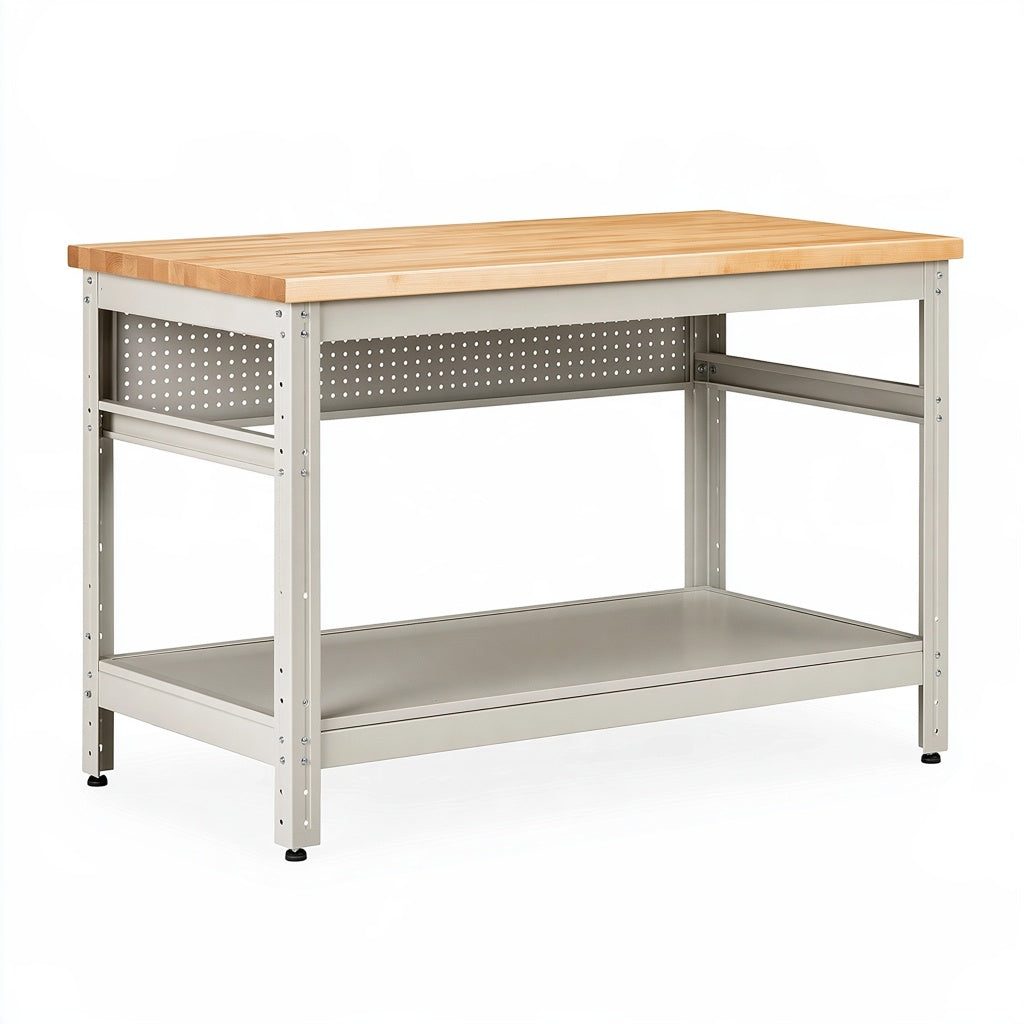 Werkbank 120 x 60 x 90 cm mit Holzarbeitsplatte Metallgestell und Ablage