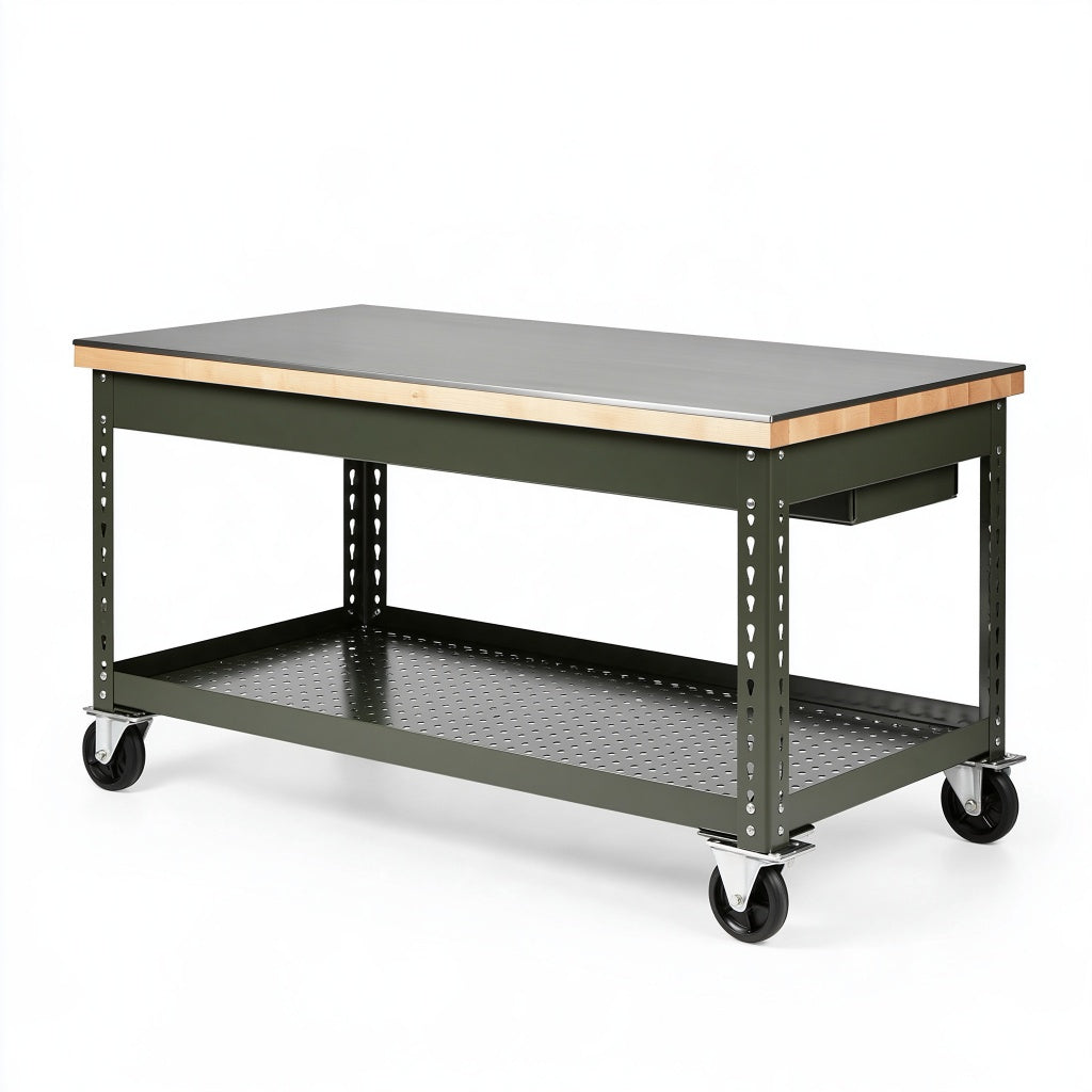 Werkbankwagen 152 x 61 x 91 cm Stahl Holz Grau Grün fahrbar