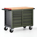 Werkstattwagen 112 x 52 x 95 cm aus Stahl in Dunkelgrün mit Holzarbeitsplatte und 8 Schubladen
