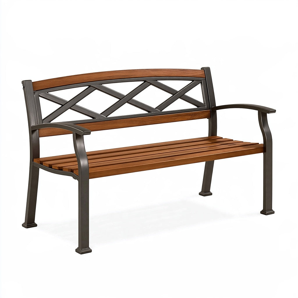 Gartenbank 120 x 60 x 85 cm aus Metall und Holz in Braun/Schwarz mit Armlehnen