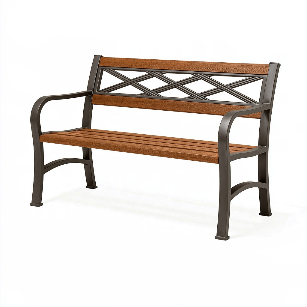 Gartenbank 122 x 62 x 86 cm aus Holz und Metall Braun Schwarz mit Armlehnen