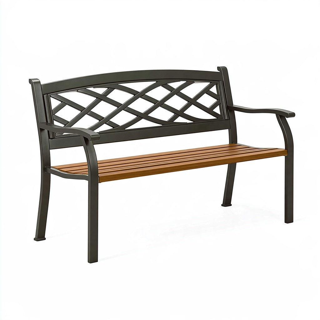 Gartenbank 122 x 61 x 88 cm aus Metall und Holz Braun Schwarz mit Armlehnen