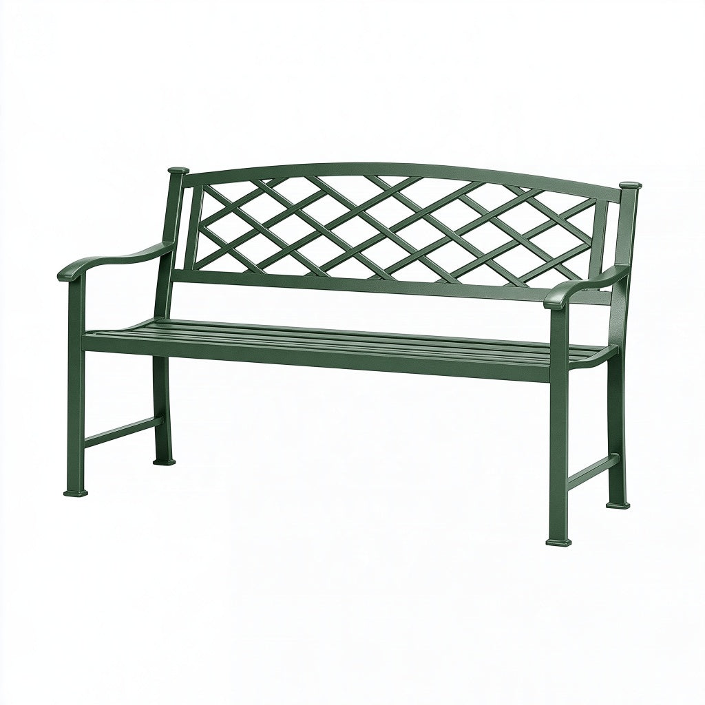 Gartenbank 120 x 60 x 90 cm aus Metall in Dunkelgrün mit Gitterrückenlehne