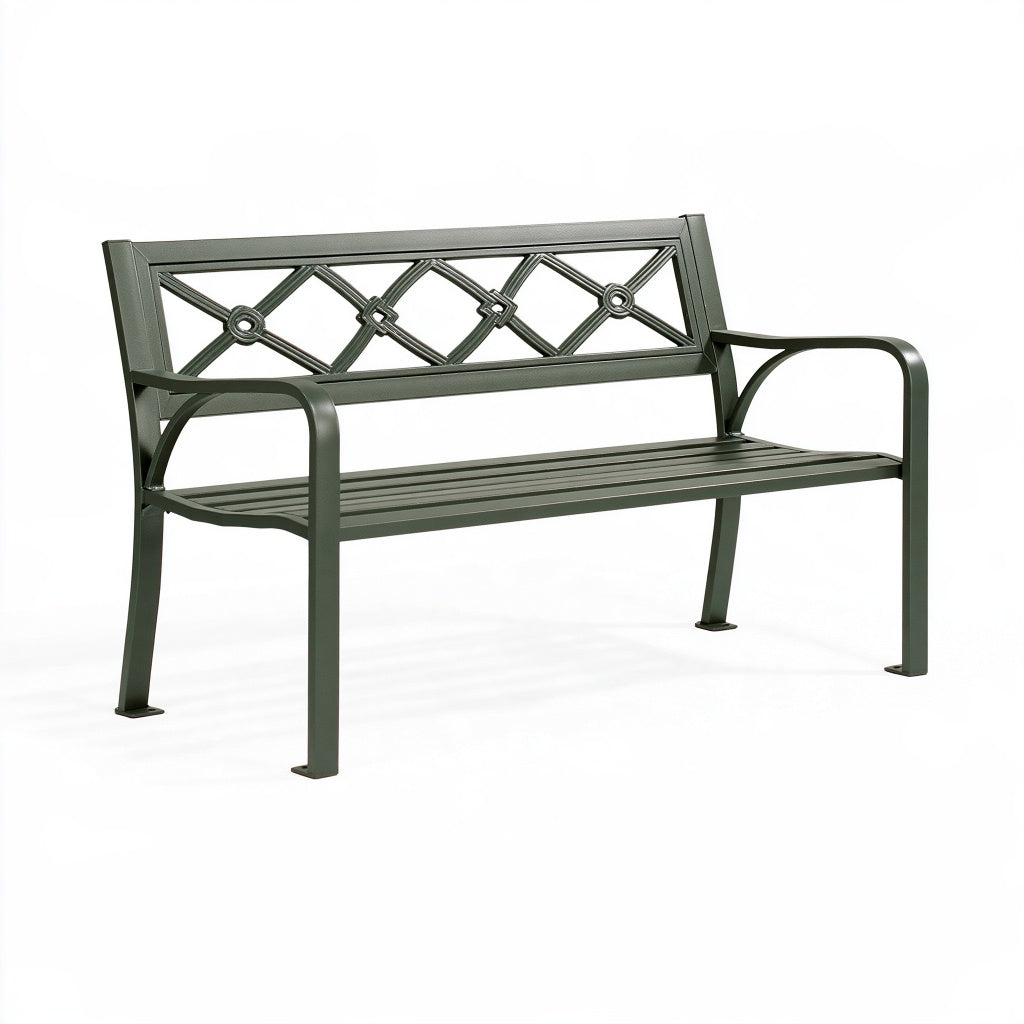 Gartenbank 120 cm aus Metall in Anthrazit mit Gitterrückenlehne